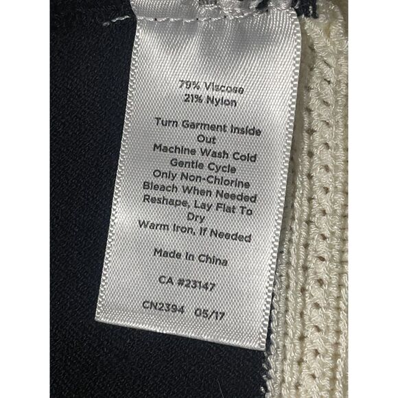 Talbots Woman 1X Black Dress Cream Trim Fit Flare Knit Midi 3/4 Sleeve - Picture 9 of 12